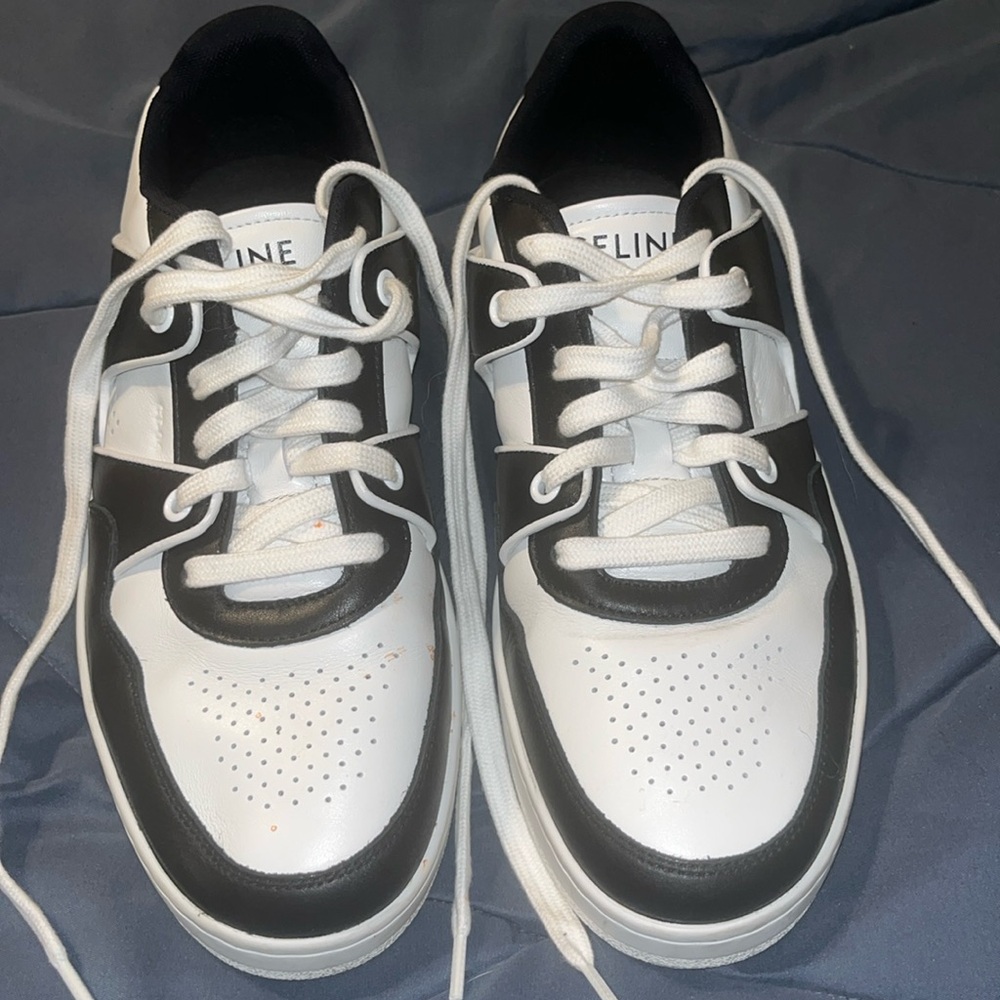 Celine CT-04 Trainer Low Lace-Up Sneaker In White/Black Calfskin